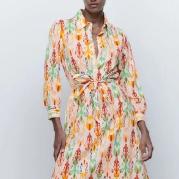 Zara Dresses & Skirts - ZARA NWT The Melinda Midi Oyster White Printed Shirt Dress With Belt Size Small